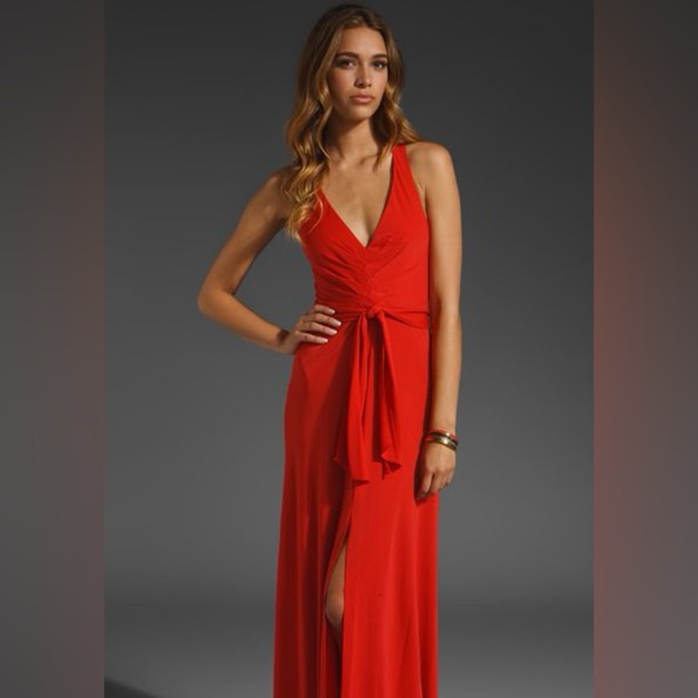 BCBGMAXAZRIA SOPHIA PAPRIKA DRAPED JERSEY GOWN XS